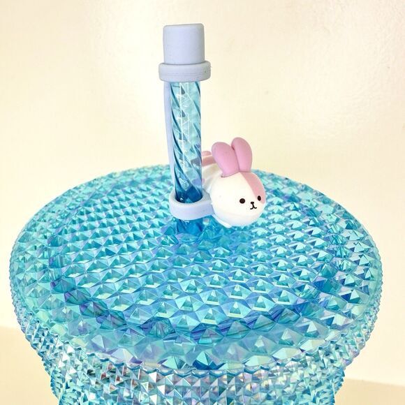 NEW Starbucks 2020 China Blue Diamond Studded Tumbler Venti Bunny Topper Rare - Picture 10 of 13